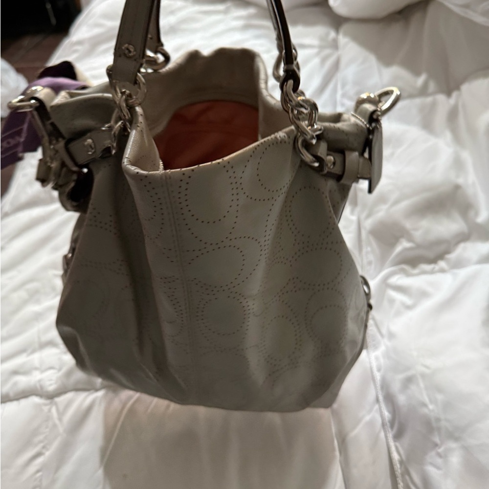 VINTAGE Coach Beige Handbag with Purple Accent